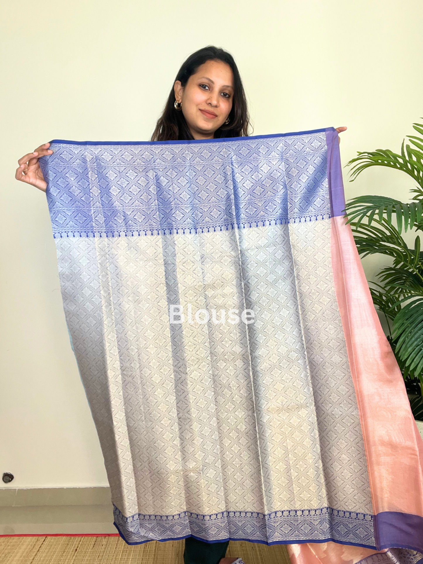 Baby Pink and Blue - Semi Kanchi Tissue Saree