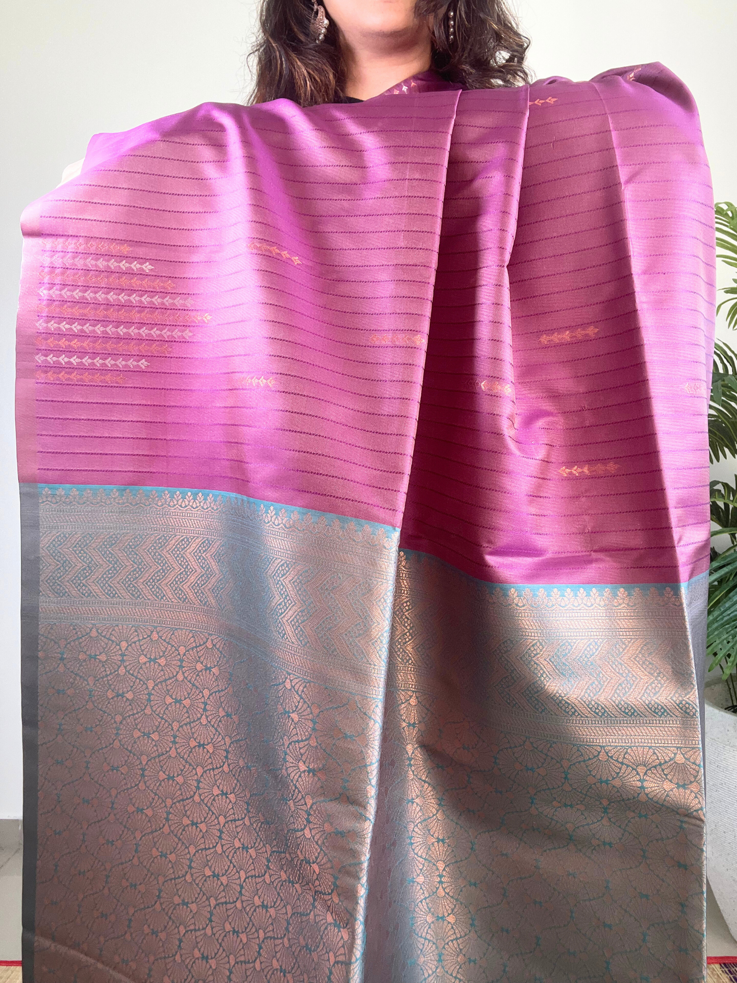 Purple and Teal - Soft Silk Saree