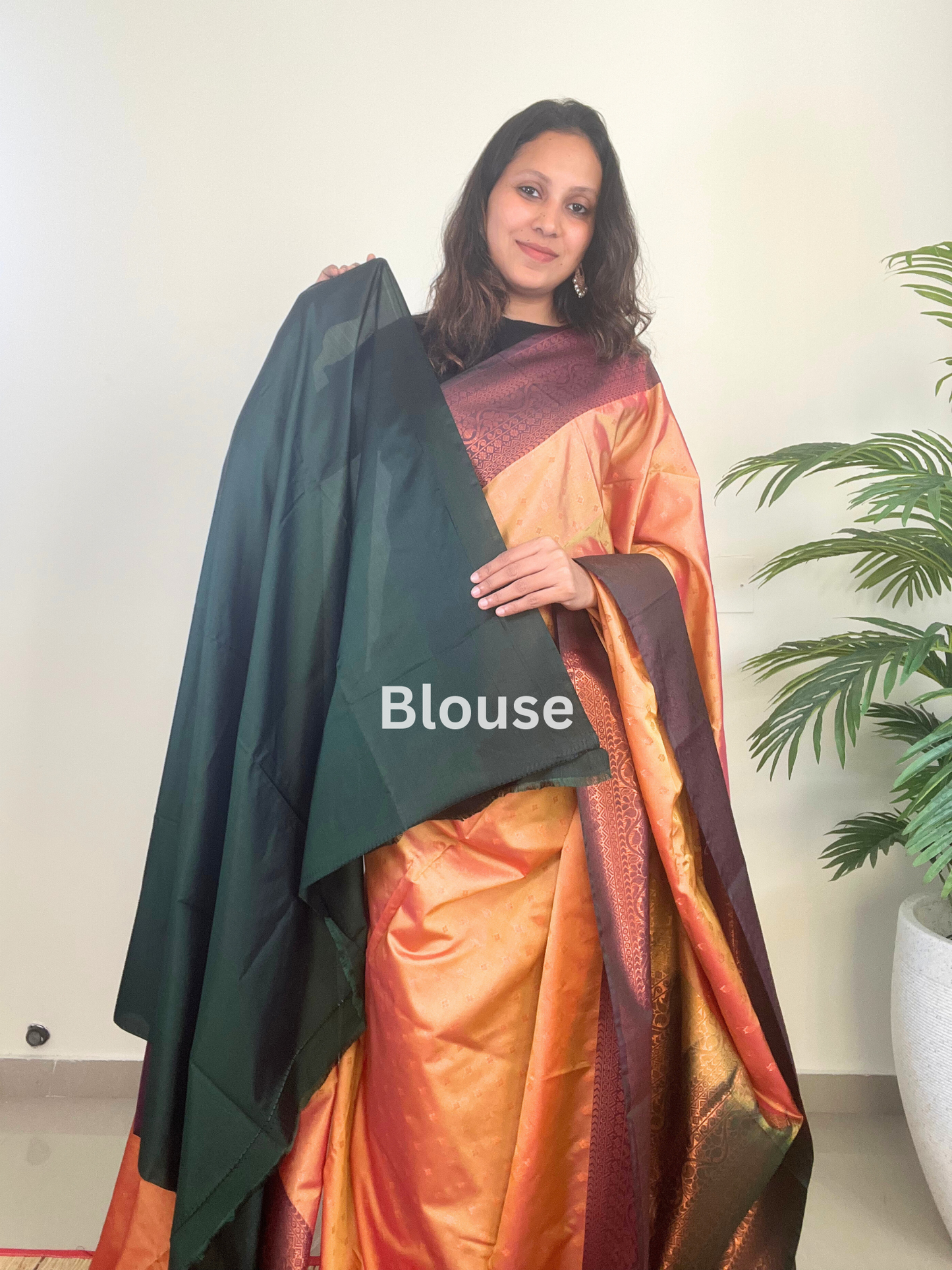 Dual Shade Yellow and Purple with Green Border - Premium Soft Silk Saree