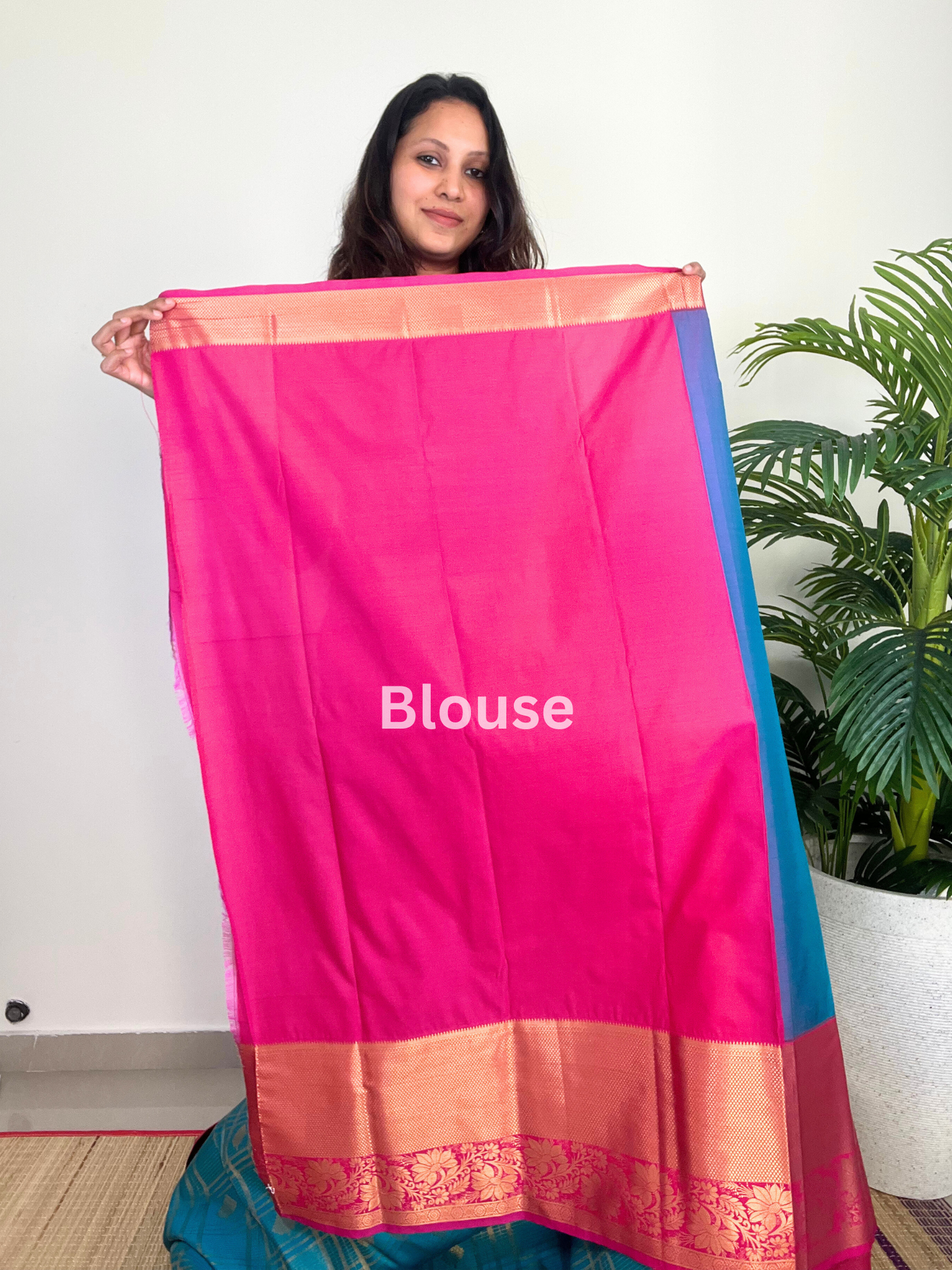 Blue and Pink - Kattam - Kanchipuram Silk Saree