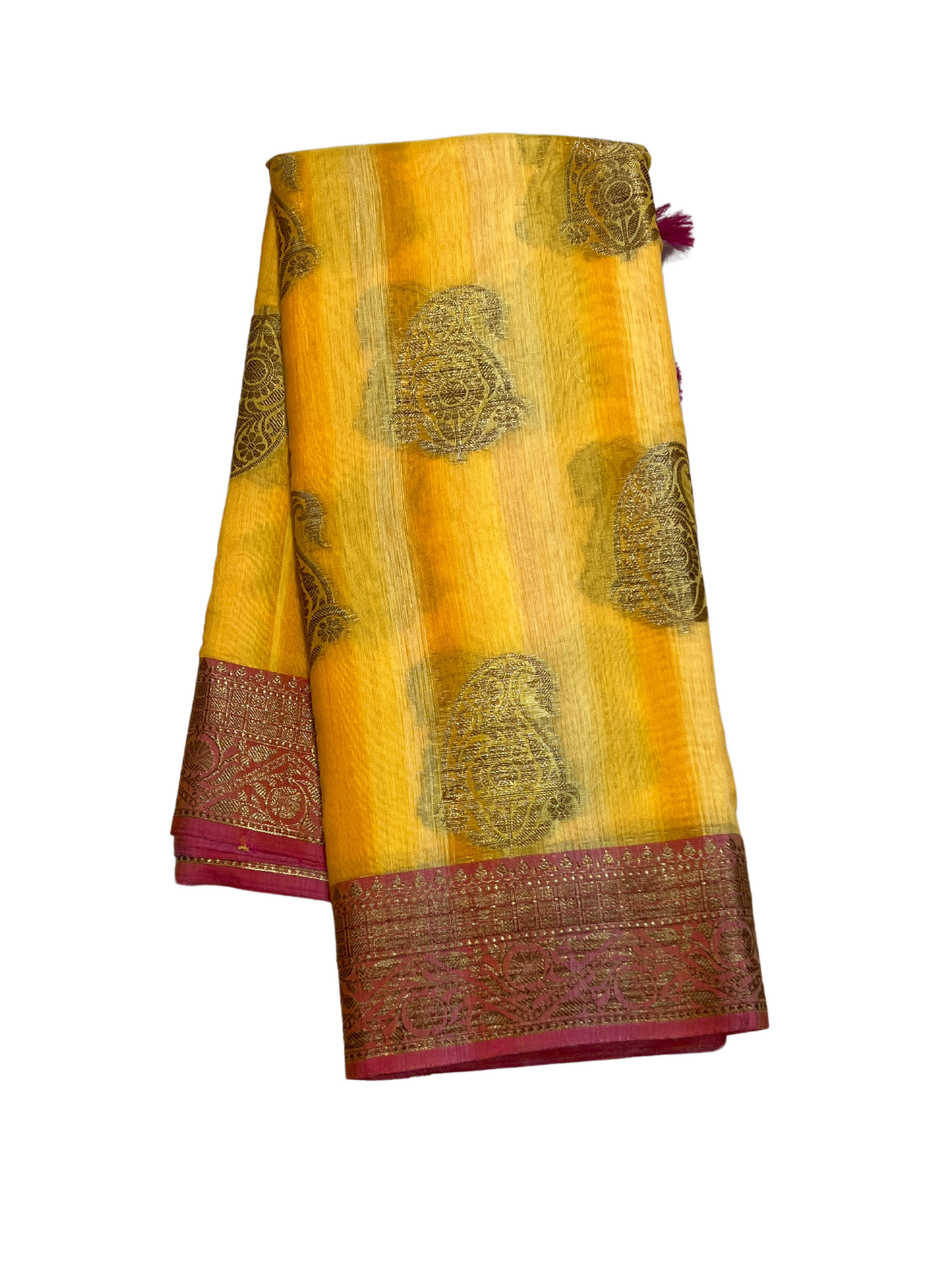 Yellow and Pink - Linen by Cotton Saree