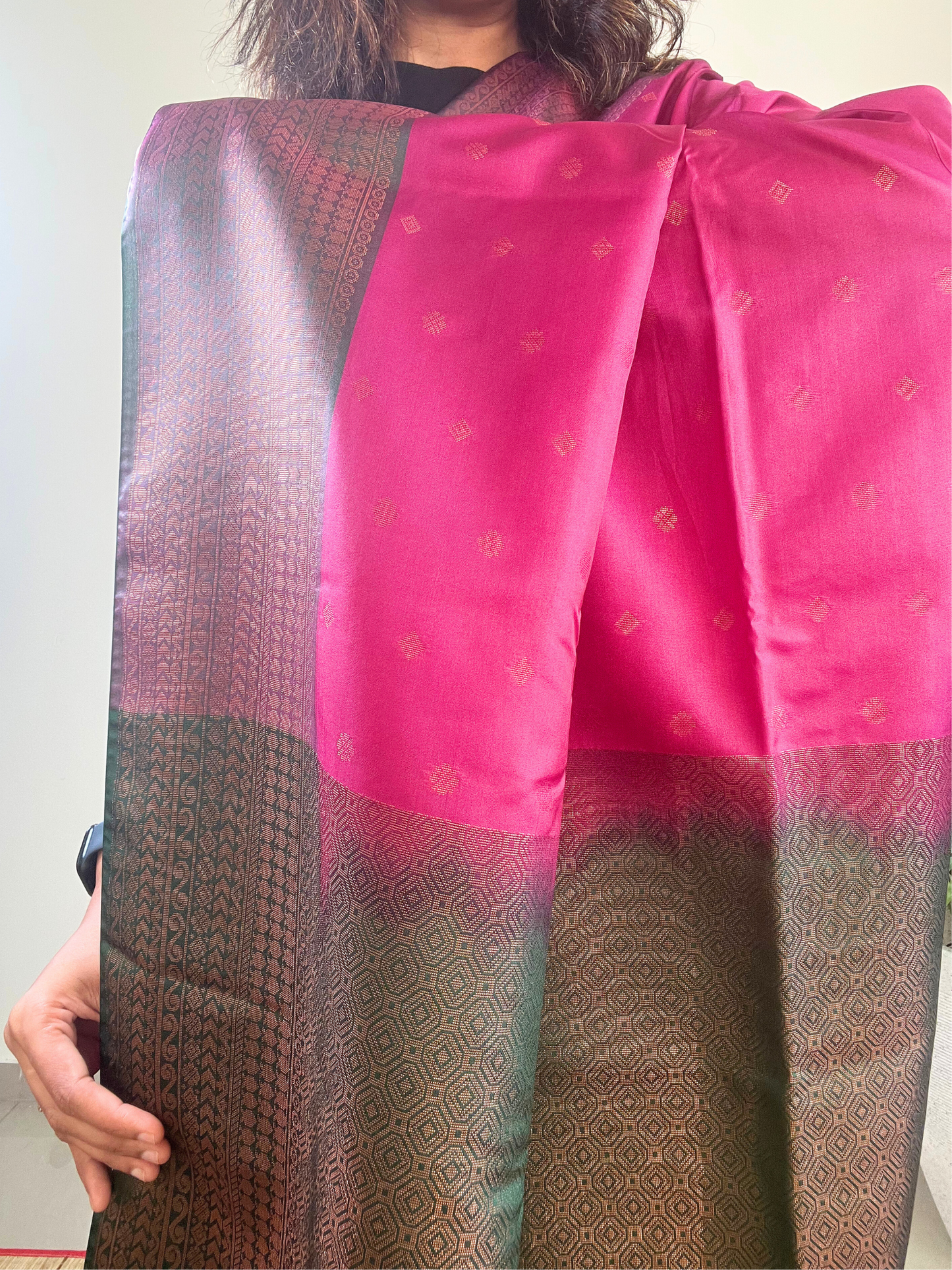 Dark Pink and Green - Premium Soft Silk Saree