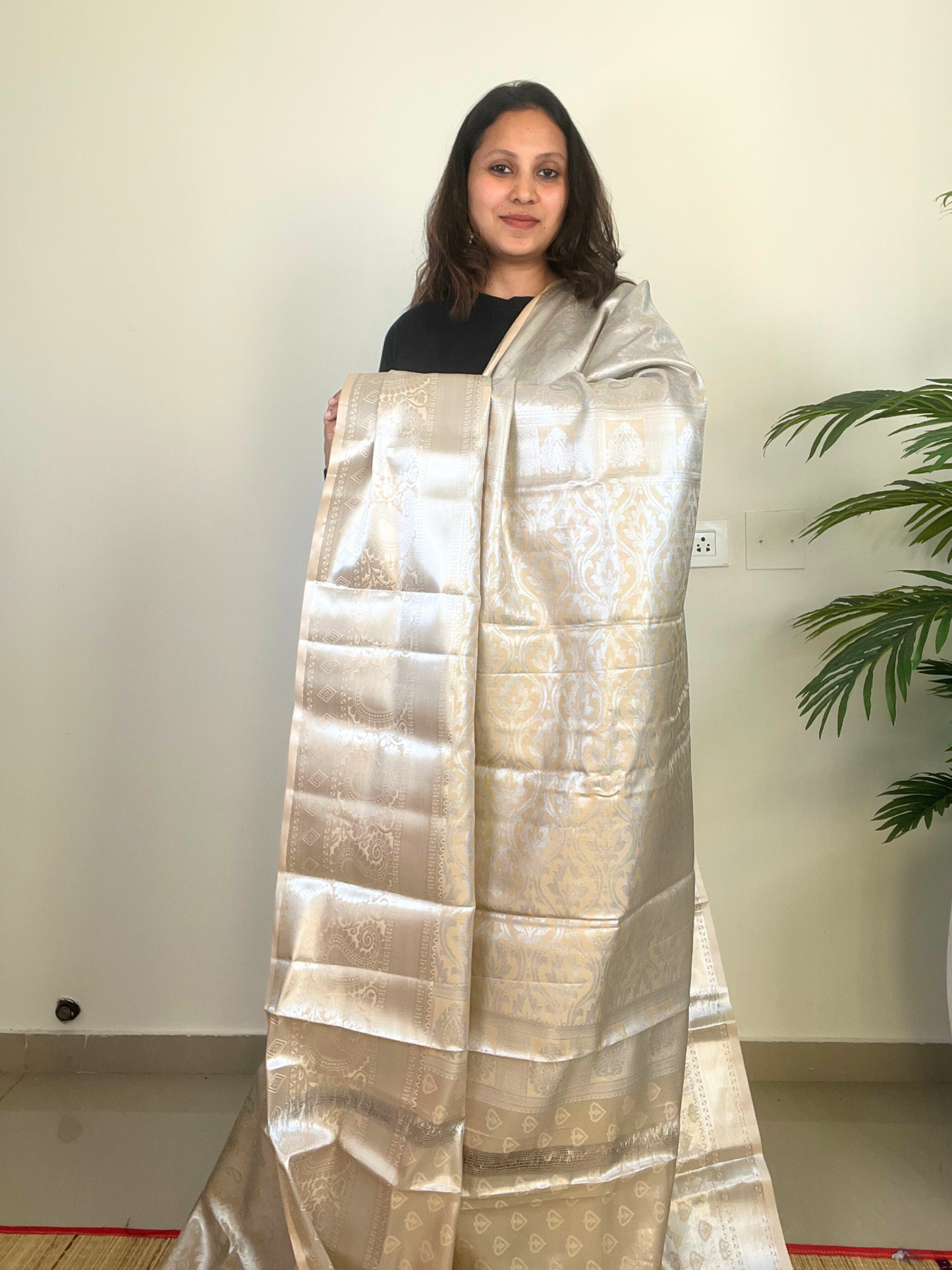 Cream Colour - Tissue Soft Silk Saree