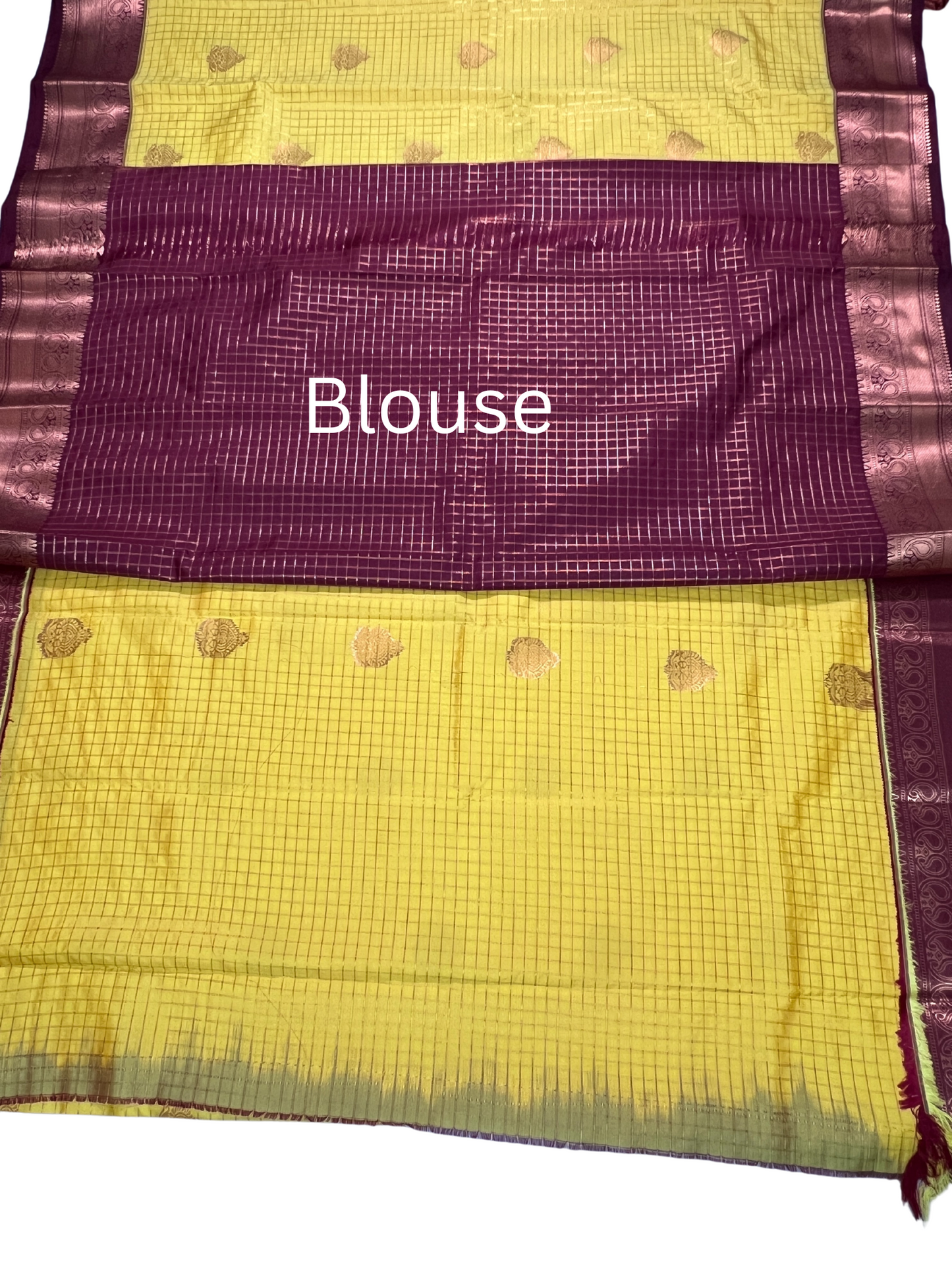 Yellow and Maroon - Kattam - Kanchipuram Silk Saree