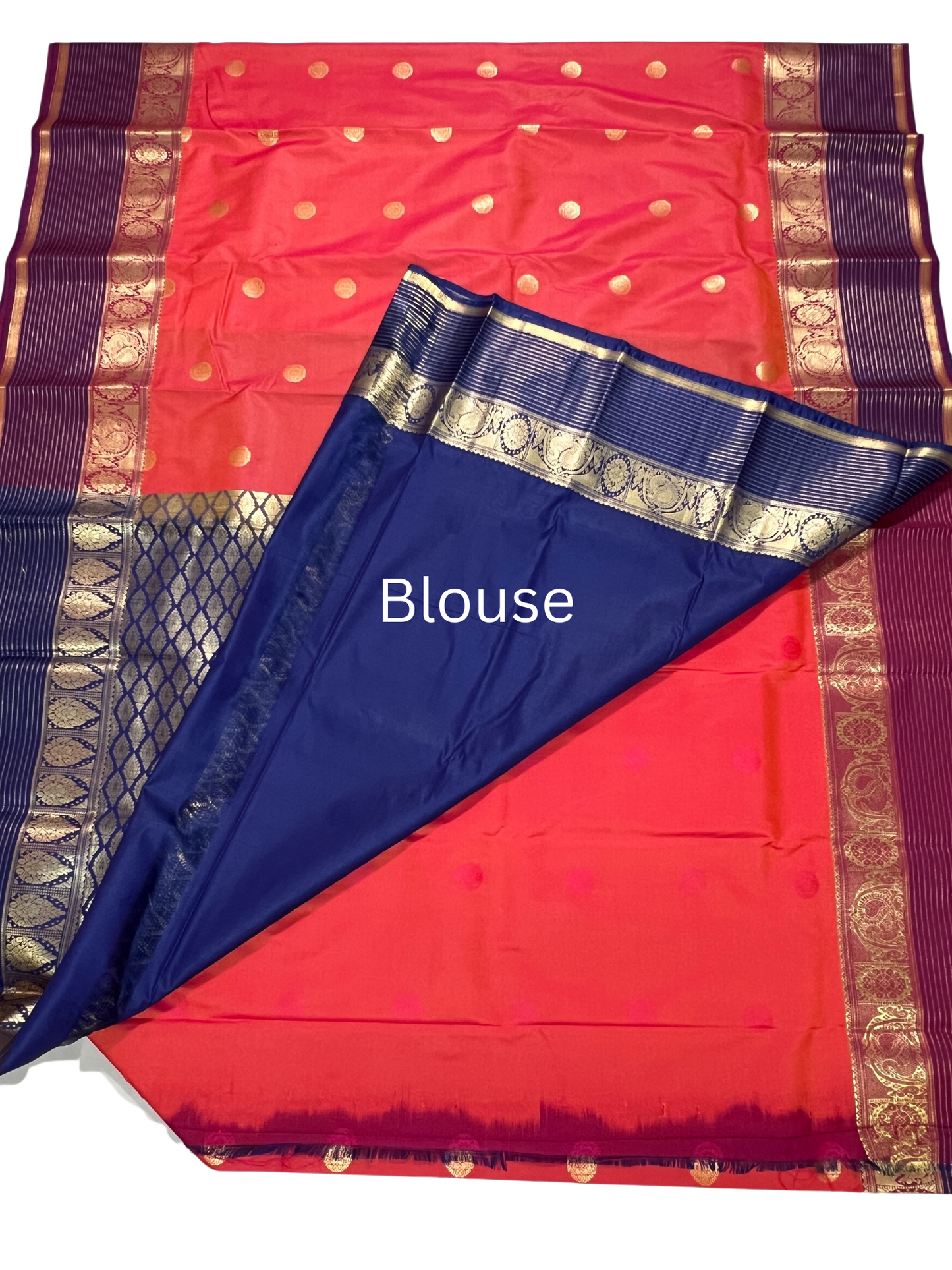 Orange with Dark Blue Border - Vintage - Semi Kanchipuram Saree