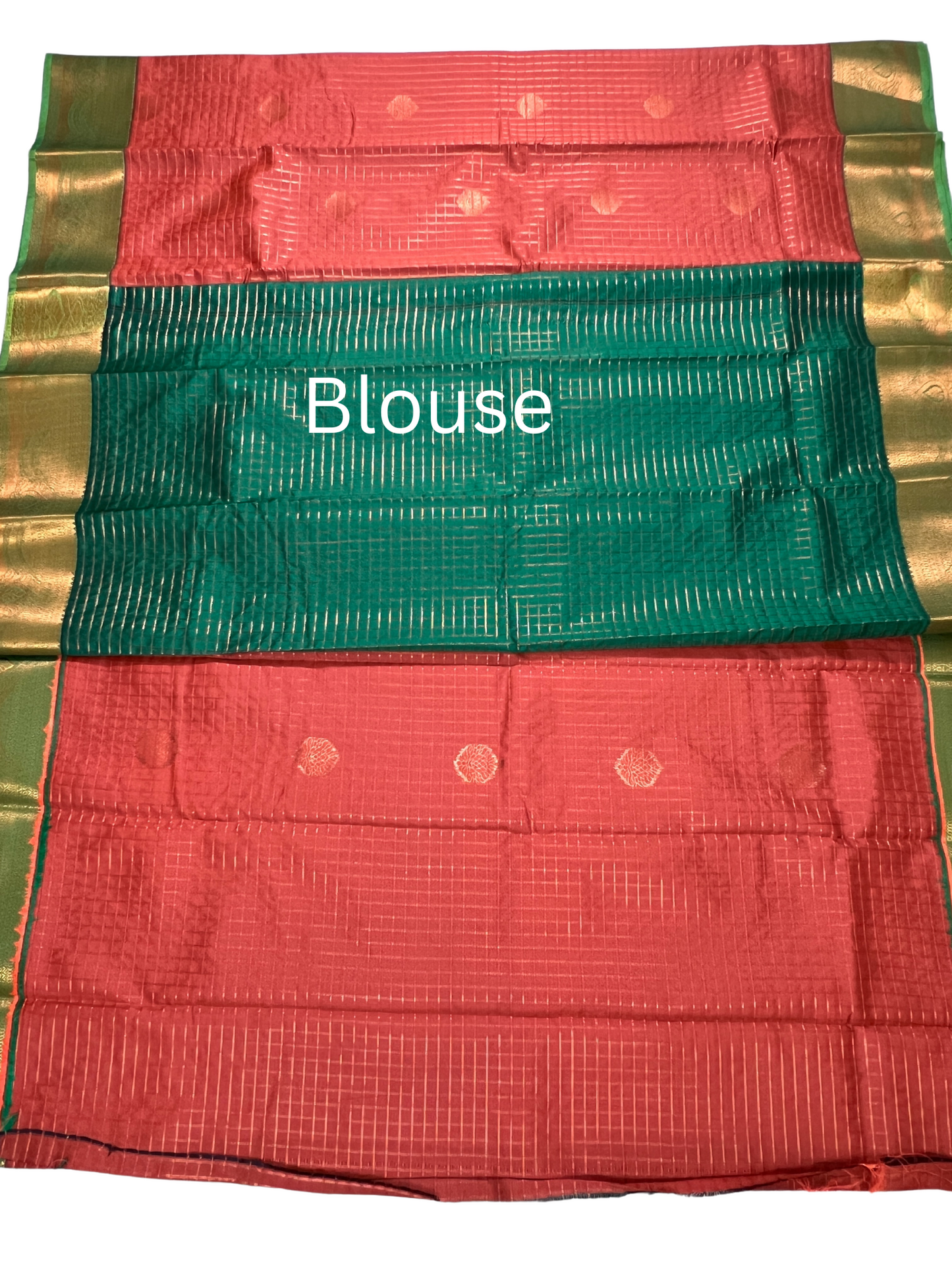 Brick Orange and Green - Kattam - Kanchipuram Silk Saree