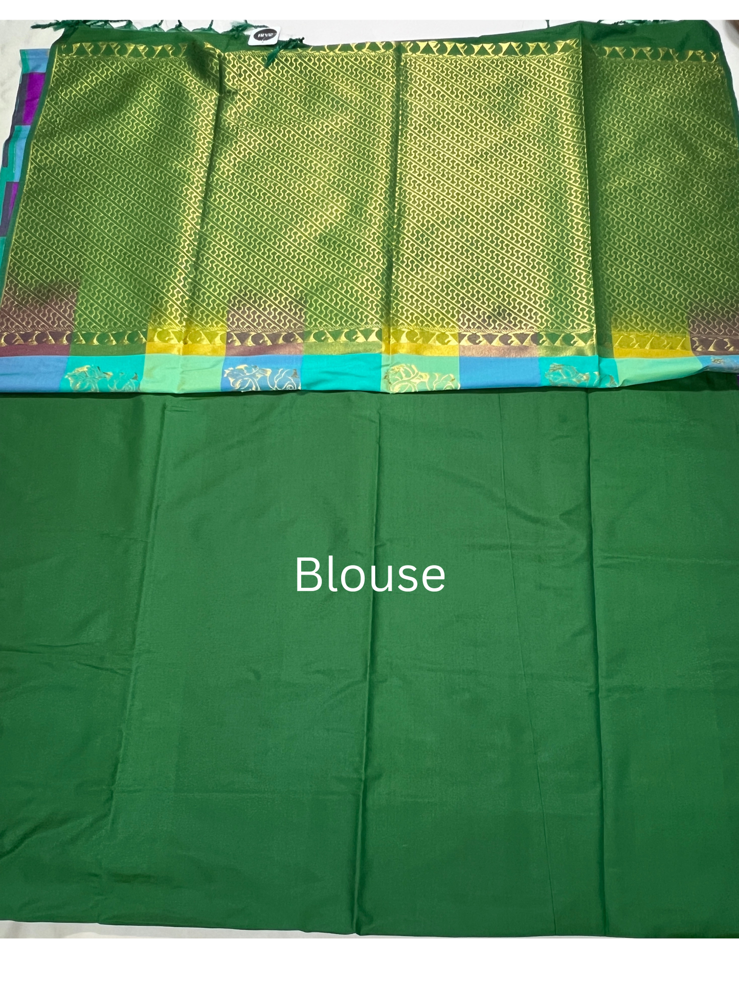Palum Pazhamum checks with Green Pallu - Semi Kanchipuram Saree
