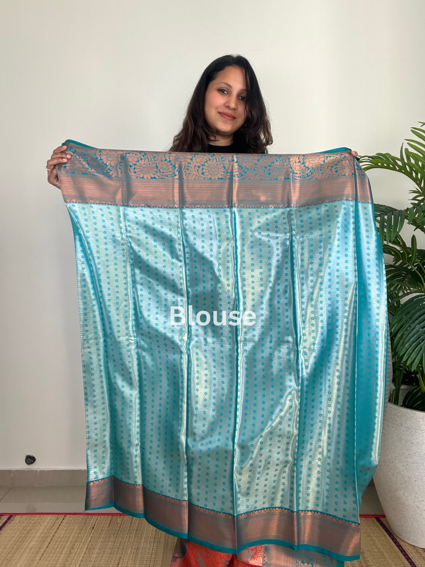 Orange and Blue - Tissue Saree