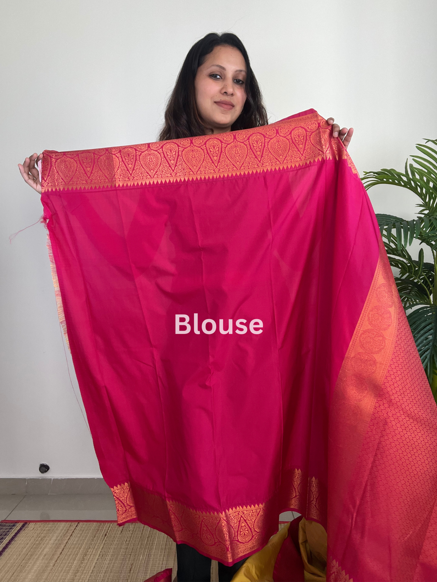 Yellow and Dark Pink - Kanchipuram Silk Saree