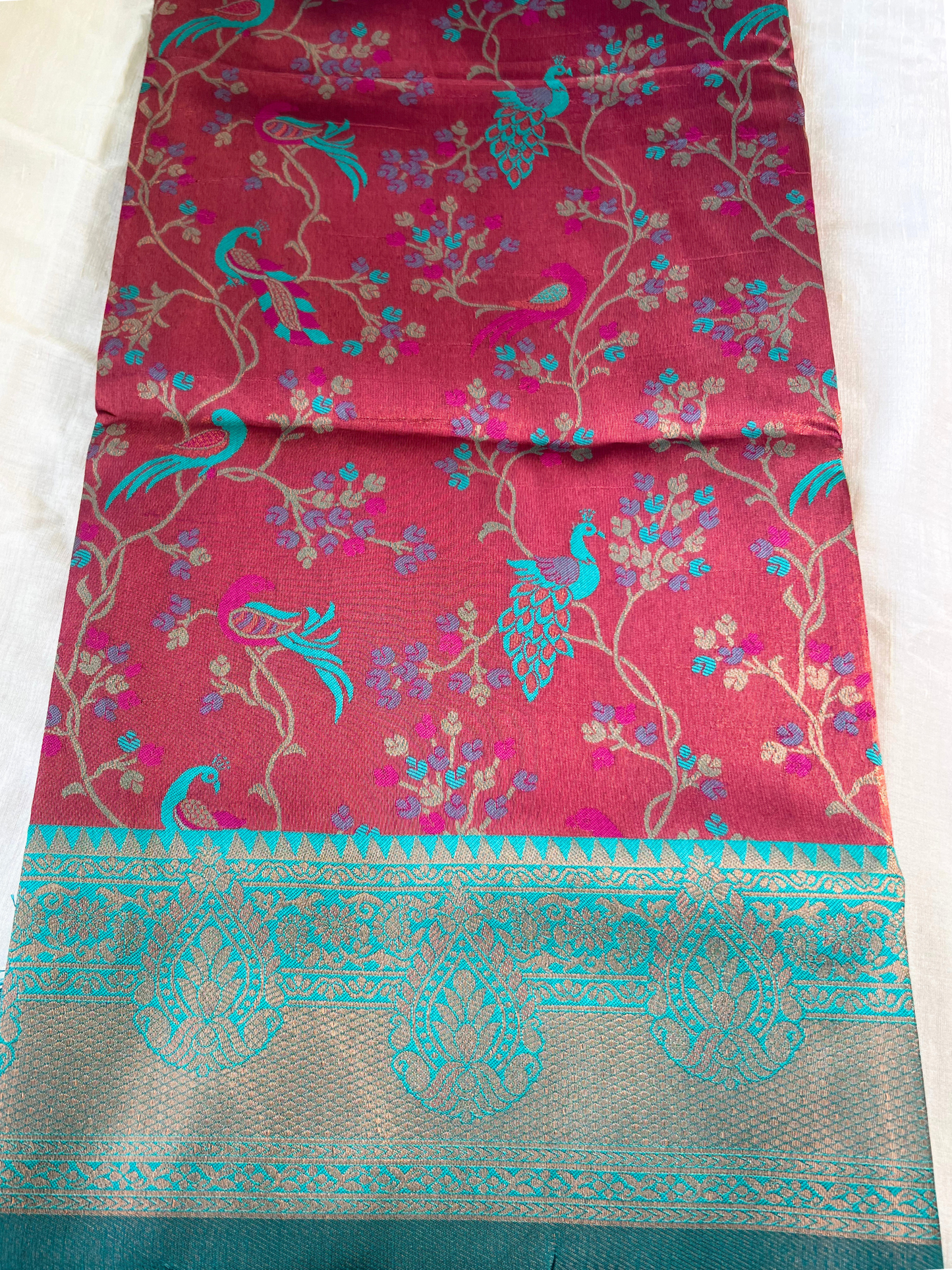 Rust Orange and Green - Floral Saree