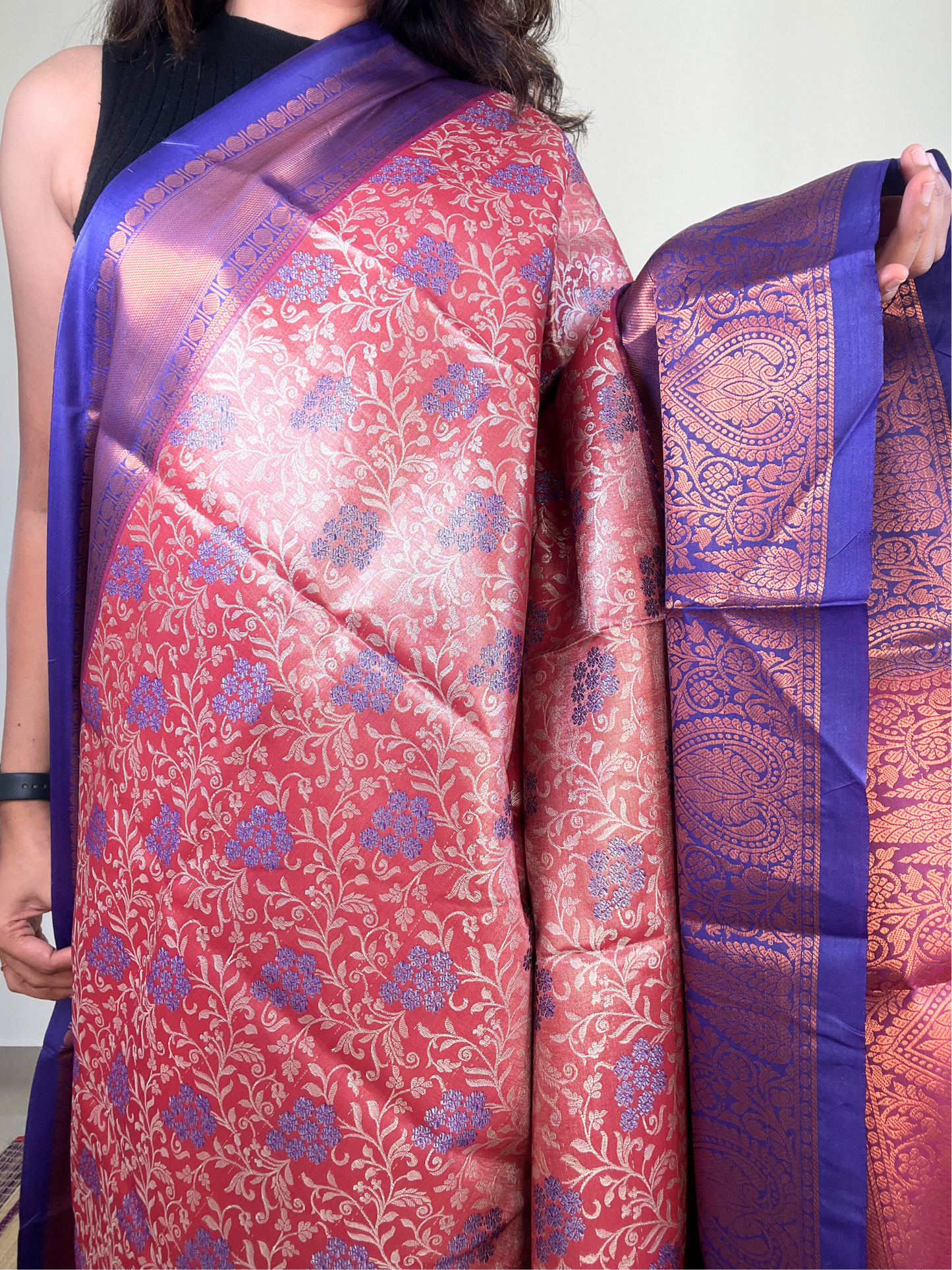 Orange and Purple - Tissue Saree