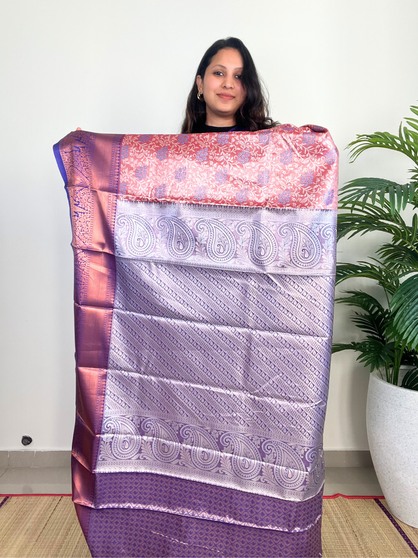 Orange and Purple - Tissue Saree