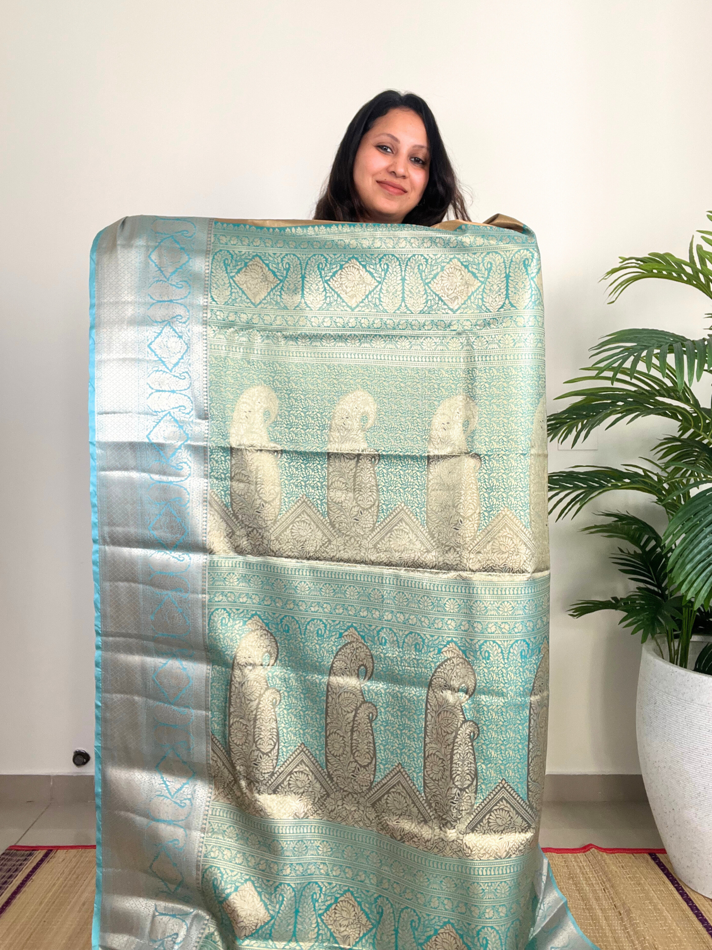 Gold and Blue - Kanchipuram Tissue silk Saree