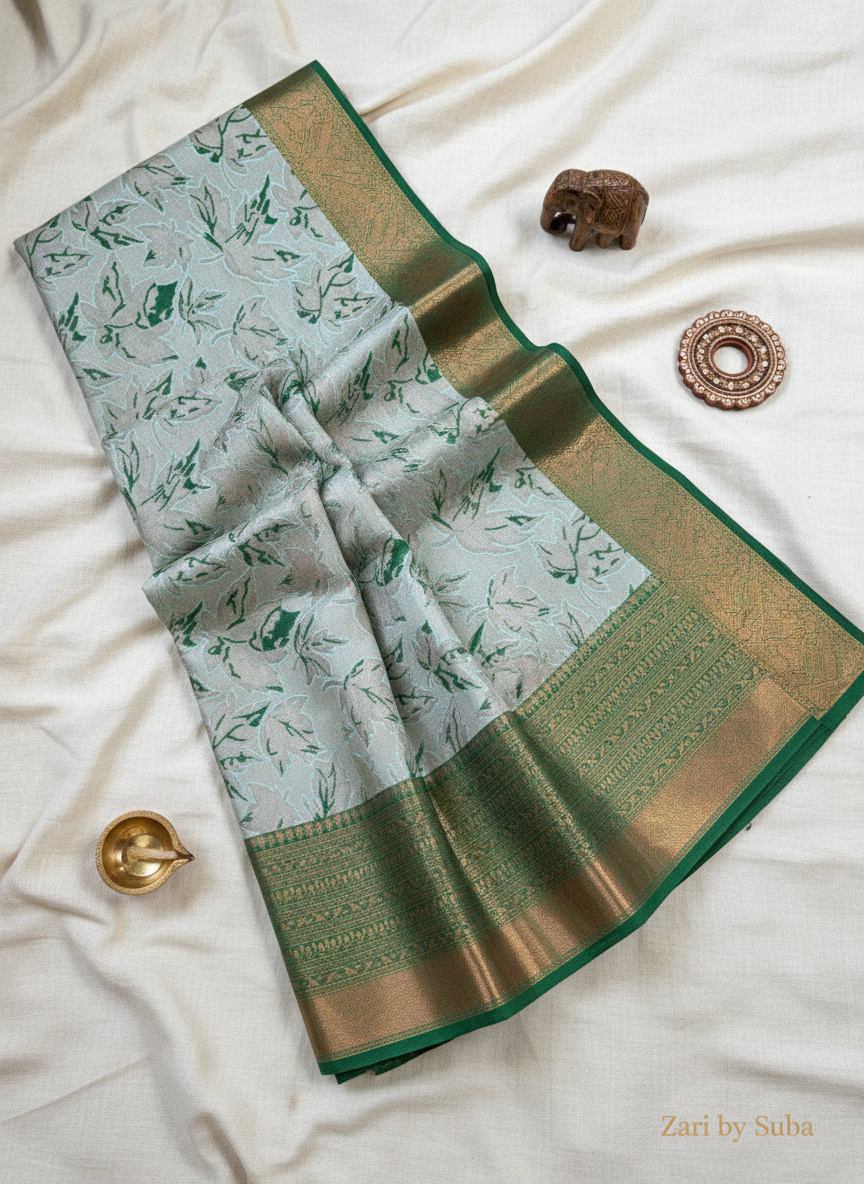 Light Green - Floral Saree