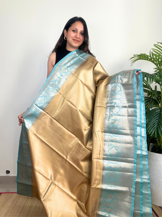 Gold and Blue - Kanchipuram Tissue silk Saree