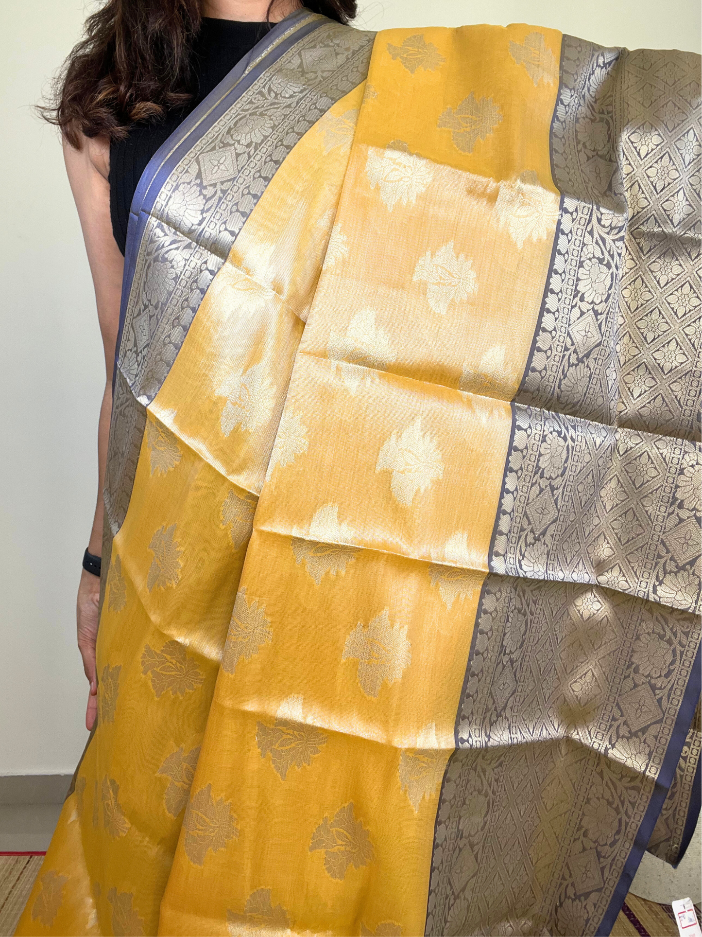 Yellow and Blue - Semi Kanchi Tissue Saree