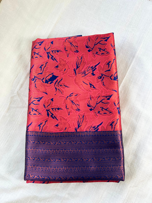 Orange and Blue - Floral Saree