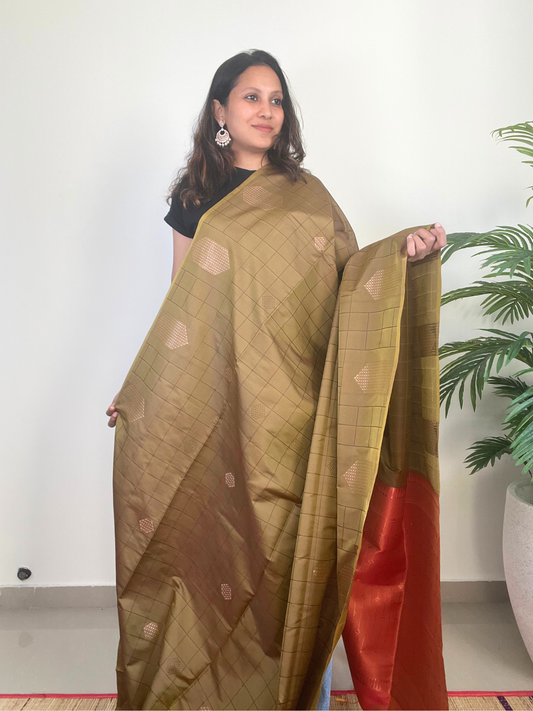 Green and Orange - Soft Silk Saree