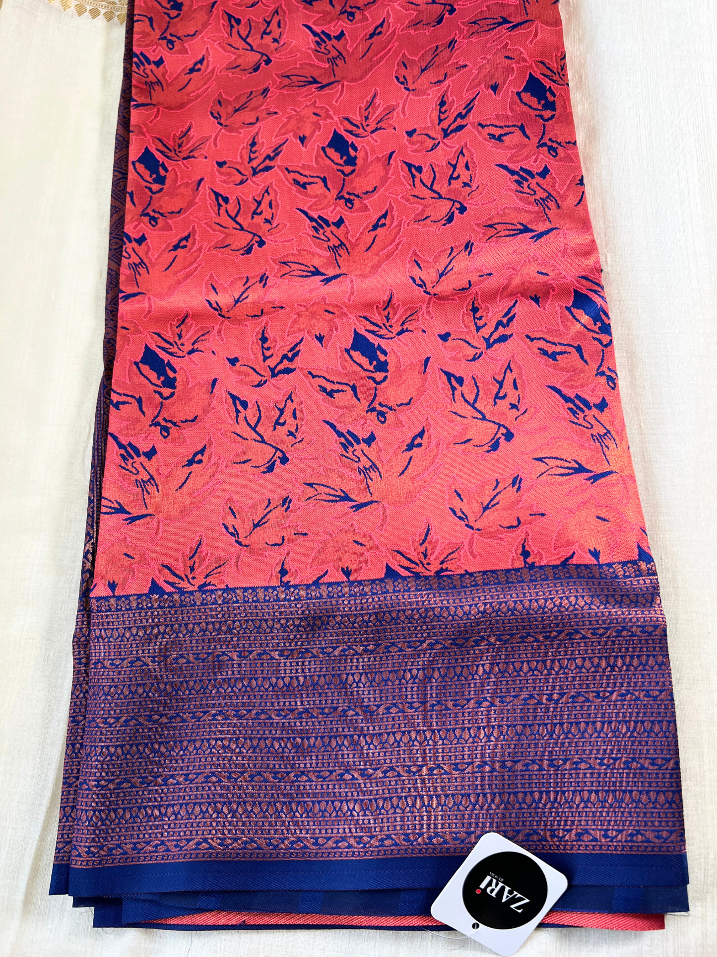 Orange and Blue - Floral Saree