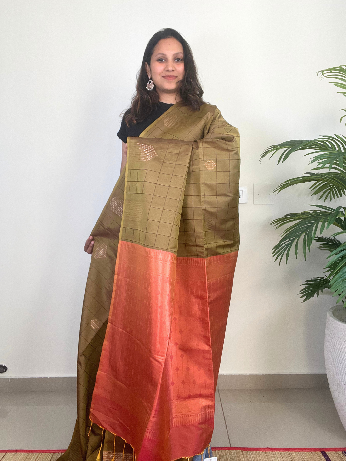 Green and Orange - Soft Silk Saree