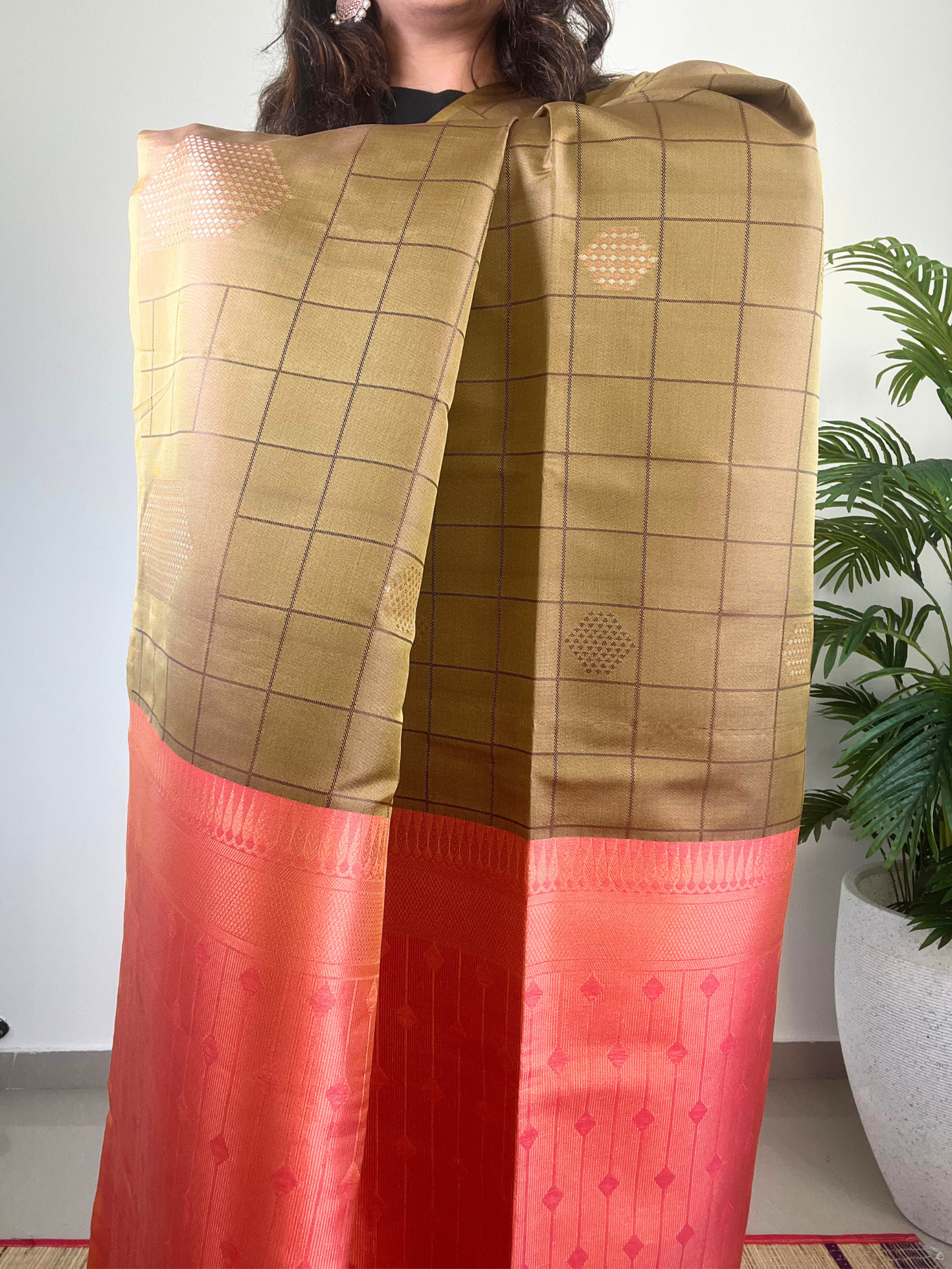 Green and Orange - Soft Silk Saree