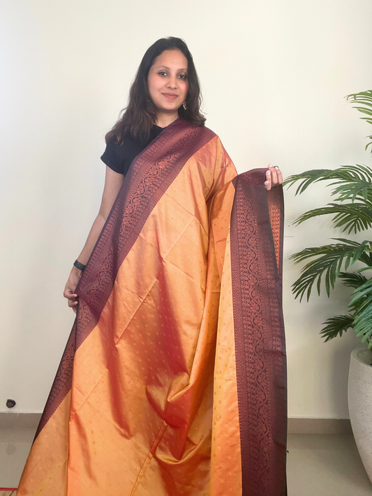 Dual Shade Yellow and Purple with Green Border - Premium Soft Silk Saree