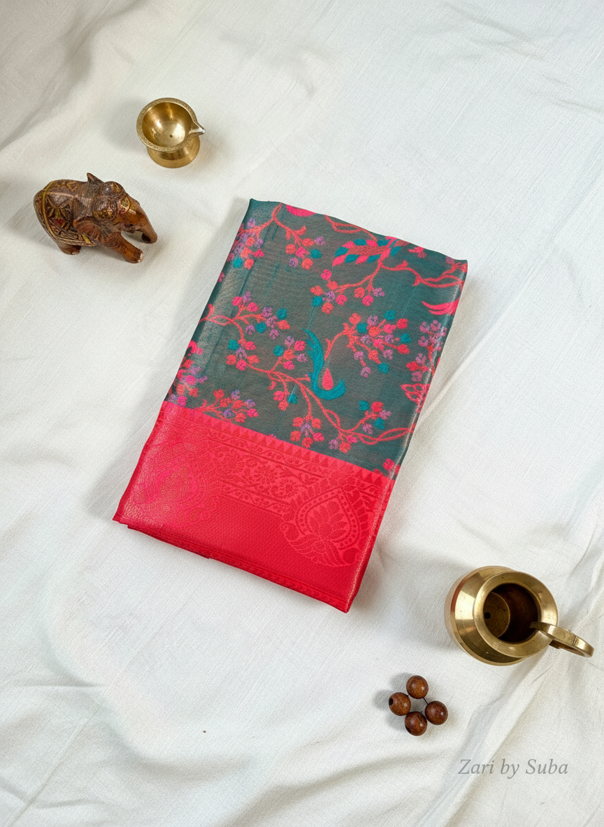 Green - Floral Saree