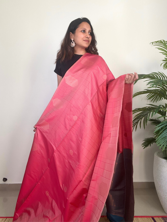 Pink and Blue - Soft Silk Saree