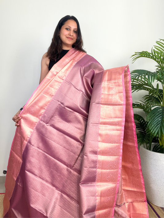 Pink and Gold - Kanchipuram Tissue Silk Saree