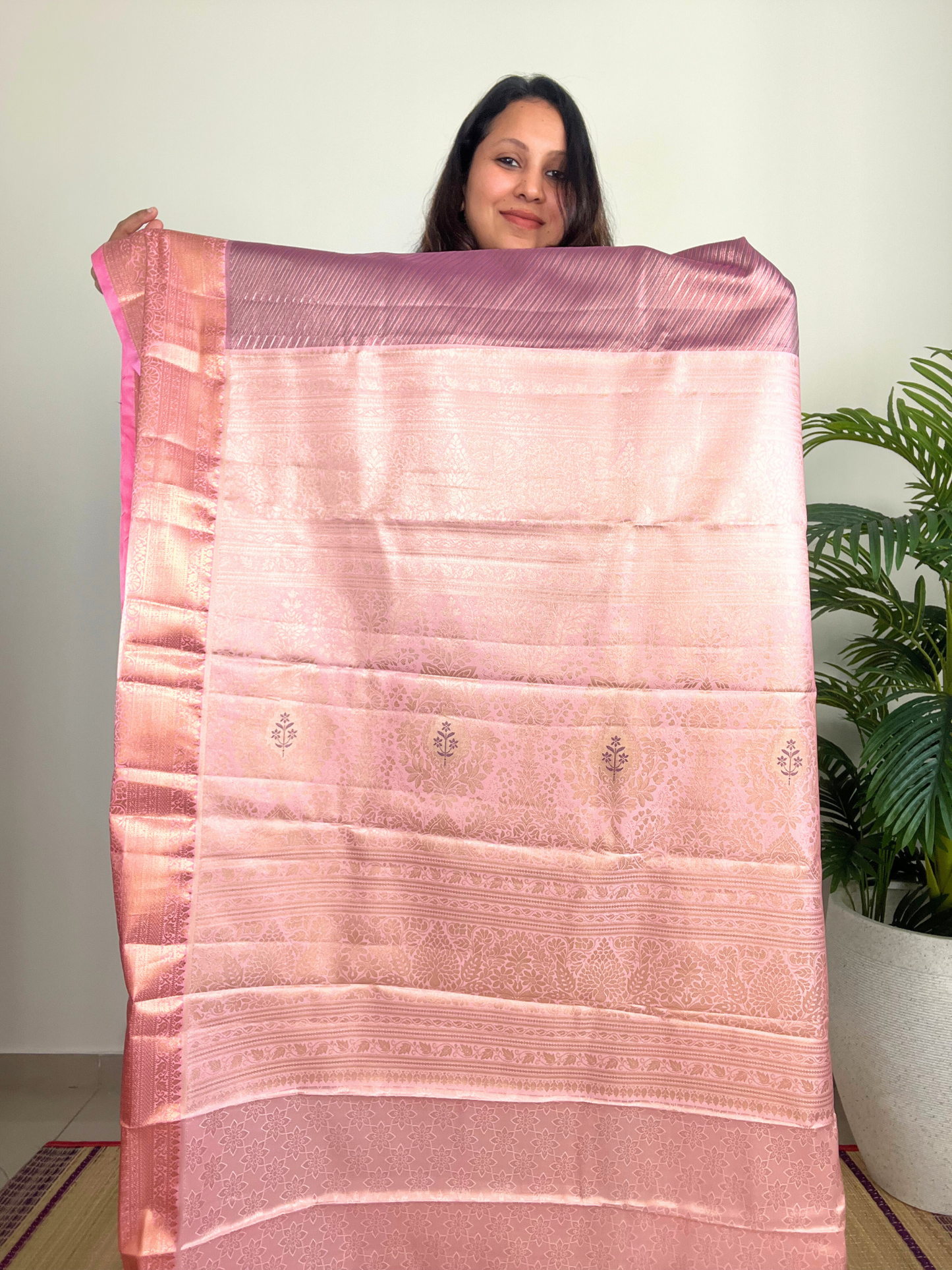 Pink and Gold - Kanchipuram Tissue Silk Saree