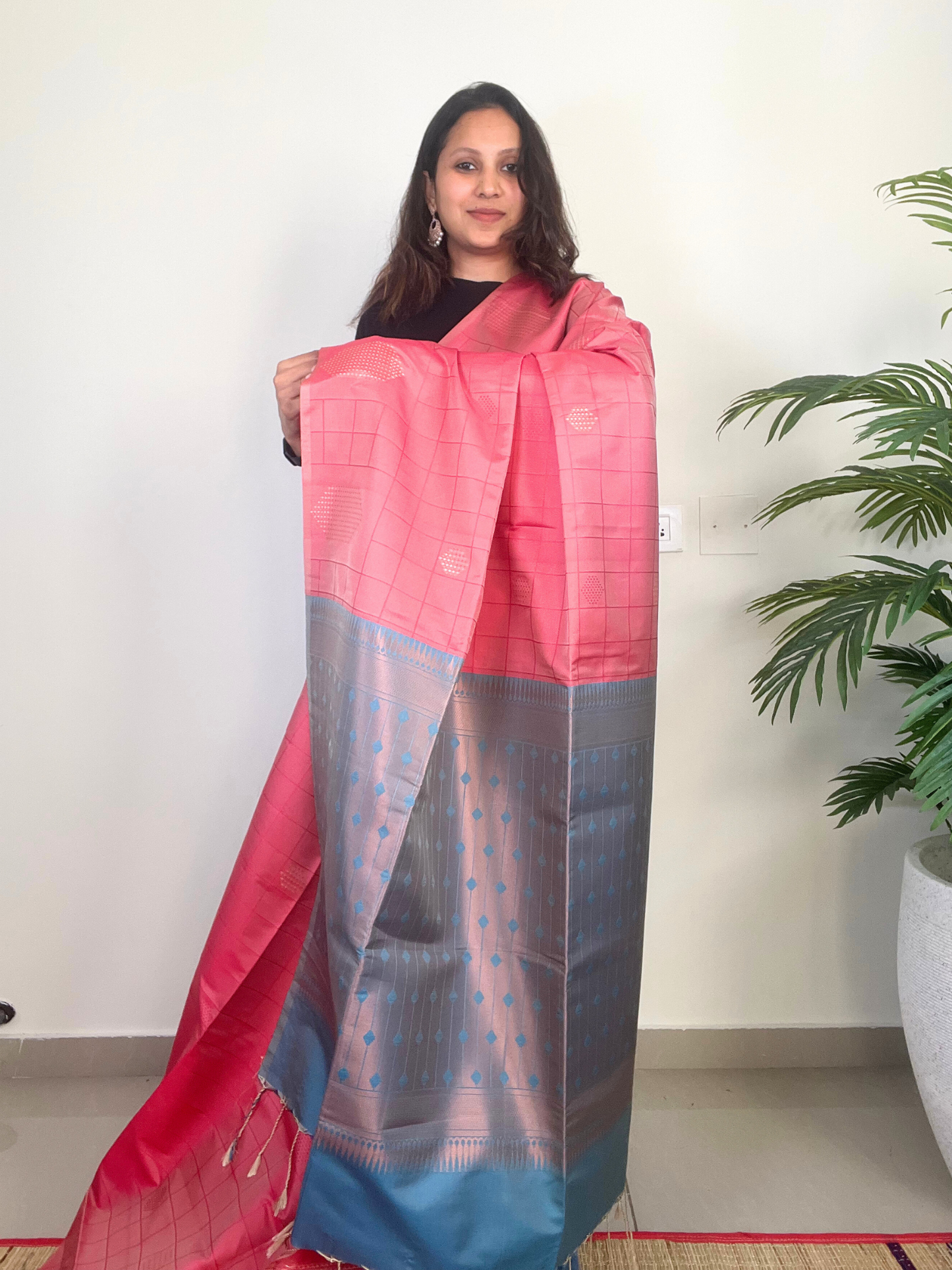 Pink and Blue - Soft Silk Saree