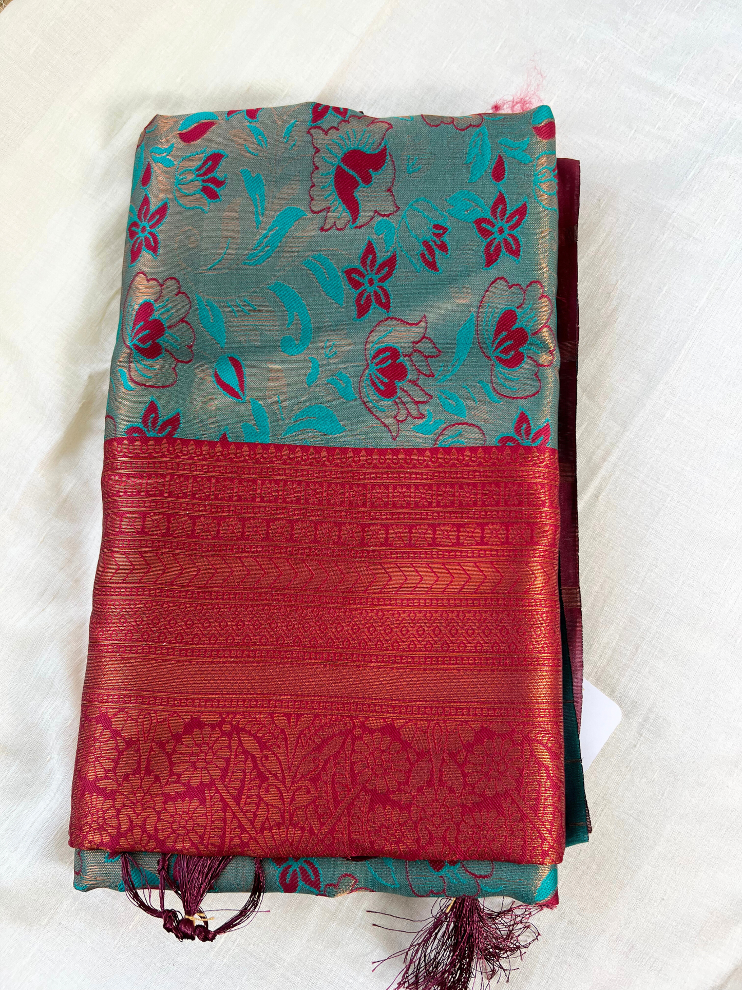 Green and Red - Floral Saree
