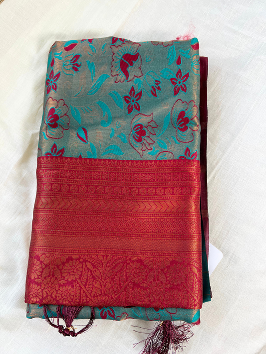Green and Red - Floral Saree