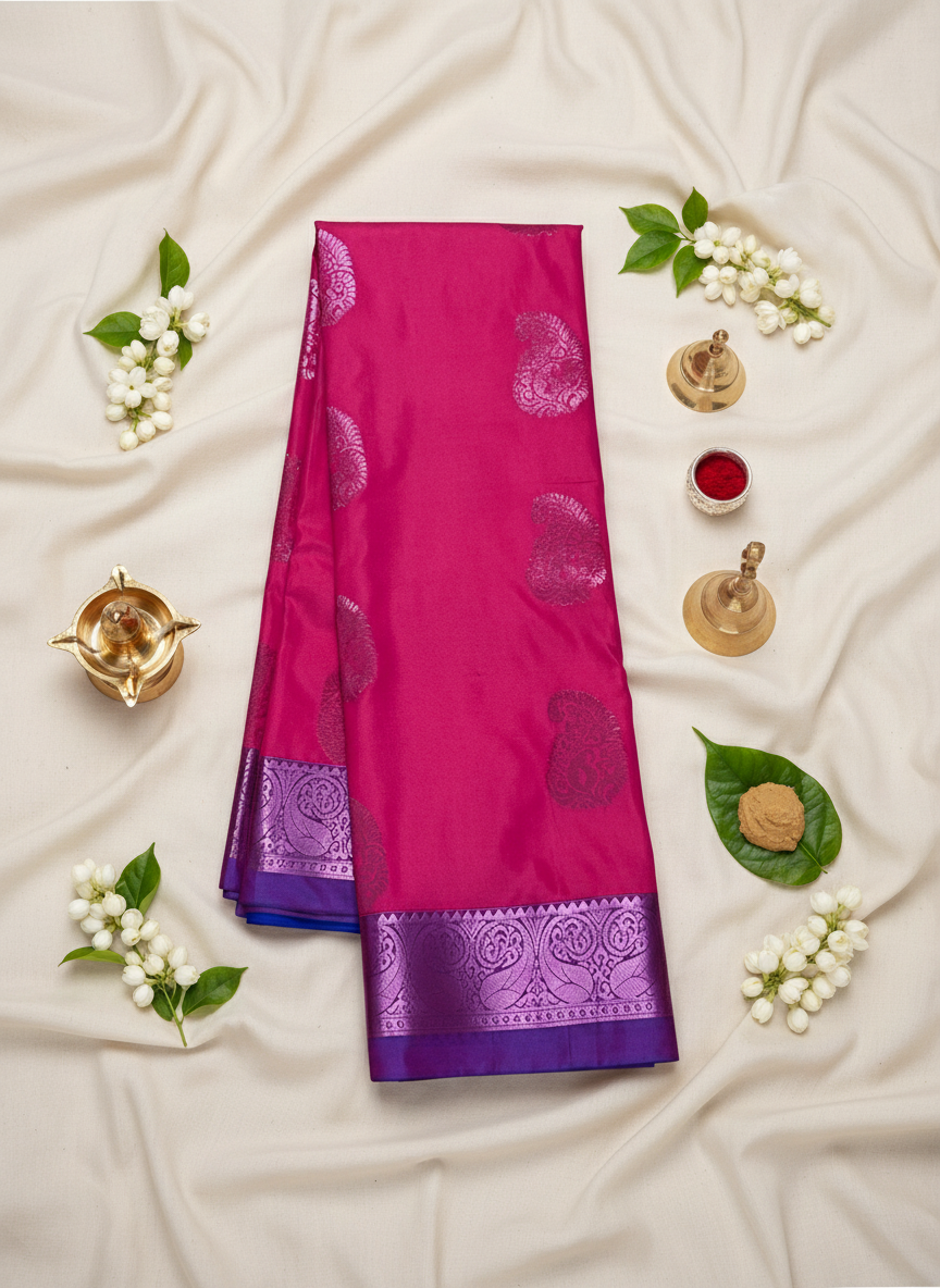 Pink and Purple - Semi Kanchipuram Silk Saree