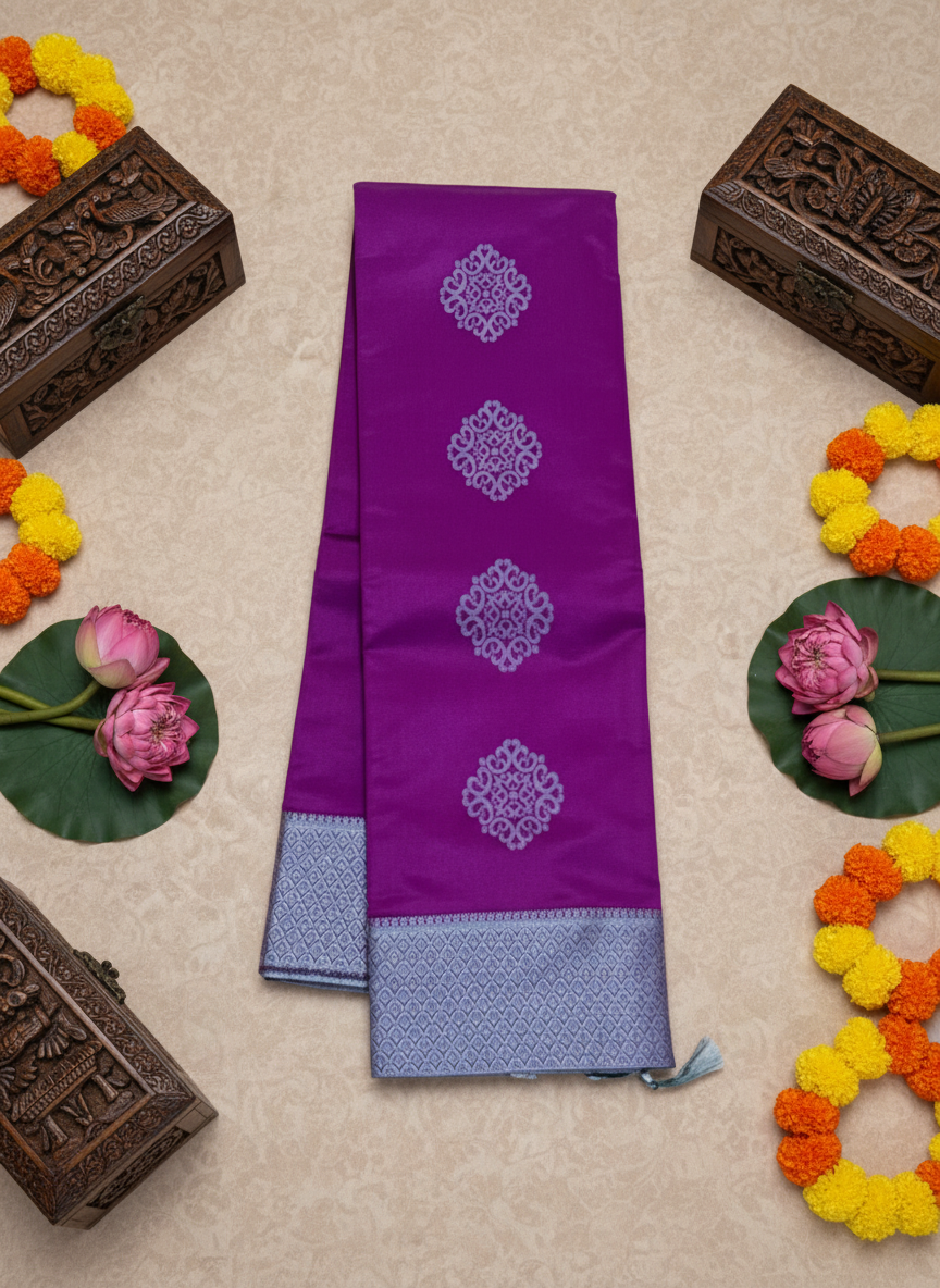Purple - Thread Work - Cotton Saree