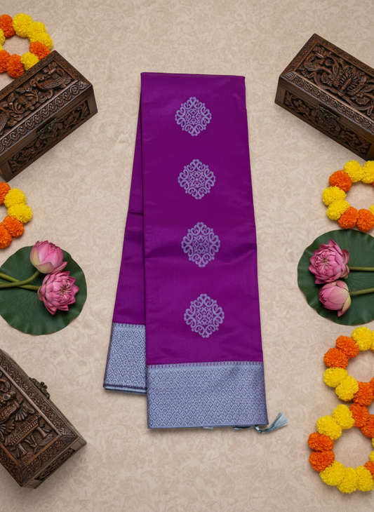 Purple - Thread Work - Cotton Saree
