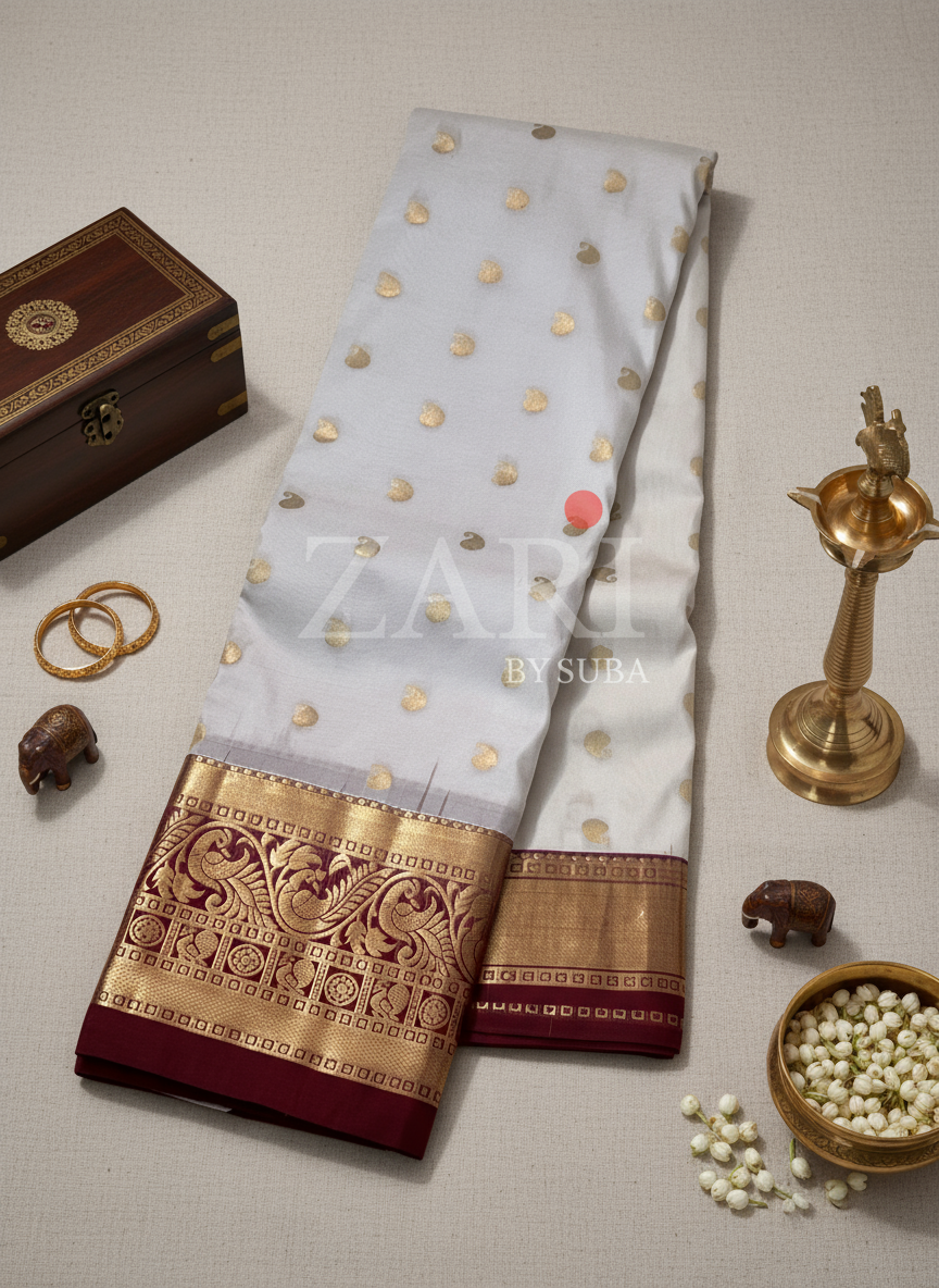 SNOW BLOSSOM - Pure Kanchipuram Silk Saree