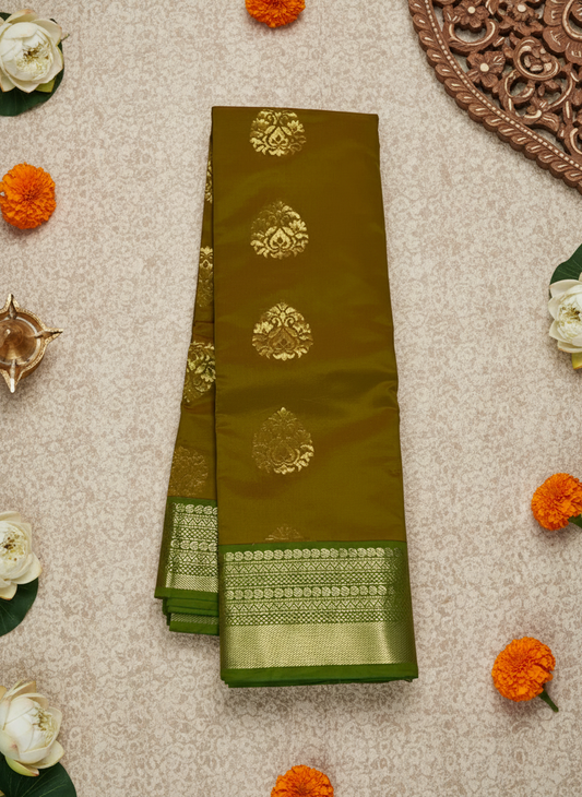 Mustard Yellow and Green - Kanchi Cotton Saree