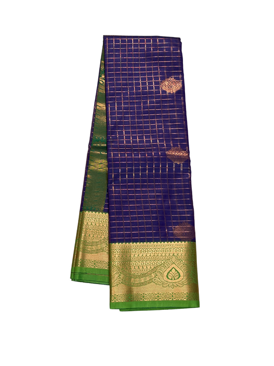 Purple and Green - Kattam - Kanchipuram Silk Saree