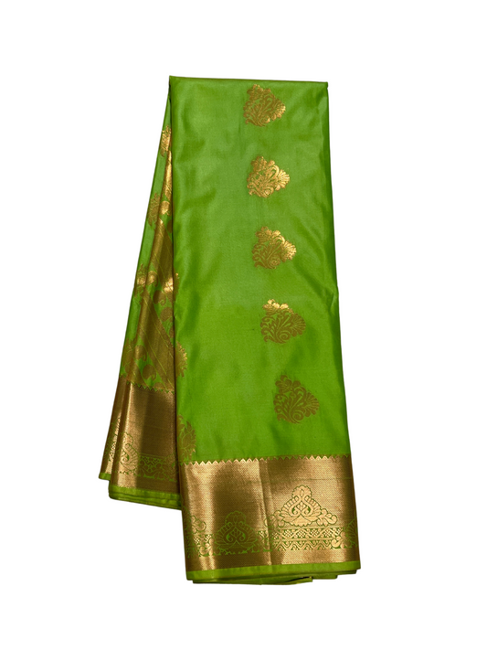Green and Gold - Kattam - Semi Kanchipuram Silk Saree