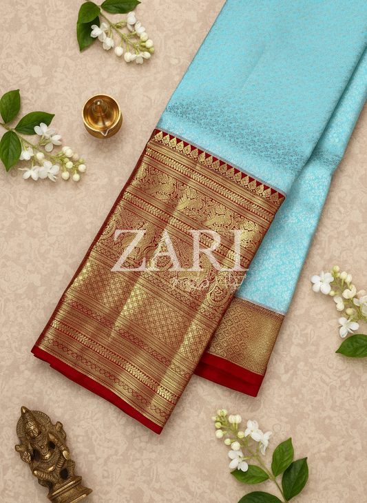 OCEAN BLAZE - Pure Kanchipuram Silk Saree