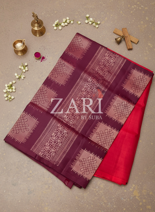 KOLAM SCARLET - Pure Kanchipuram Silk Saree