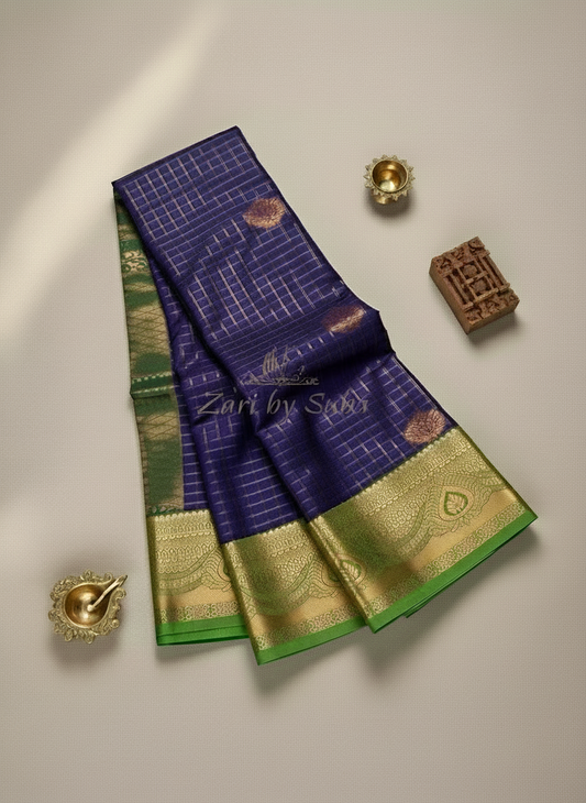 Purple and Green - Kattam - Kanchipuram Silk Saree
