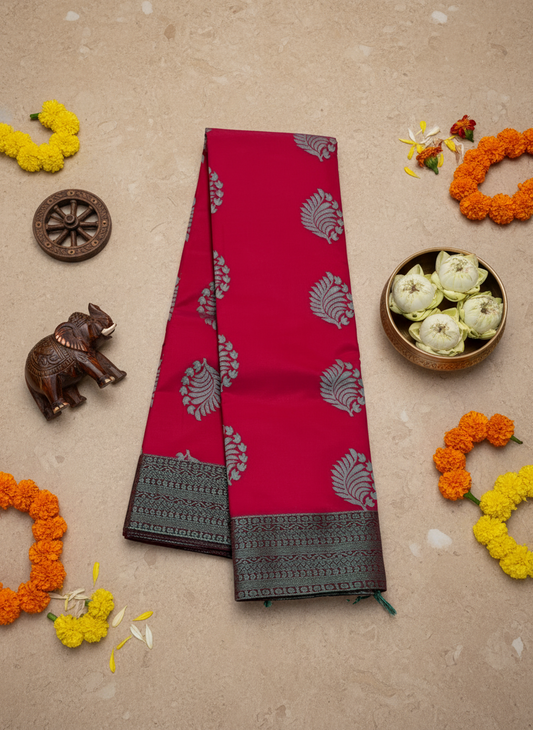 Red - Thread work - Cotton Saree