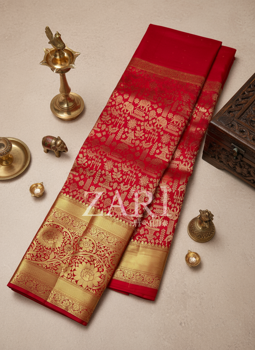 CRIMSON RADIANCE - Pure Kanchipuram Silk Saree