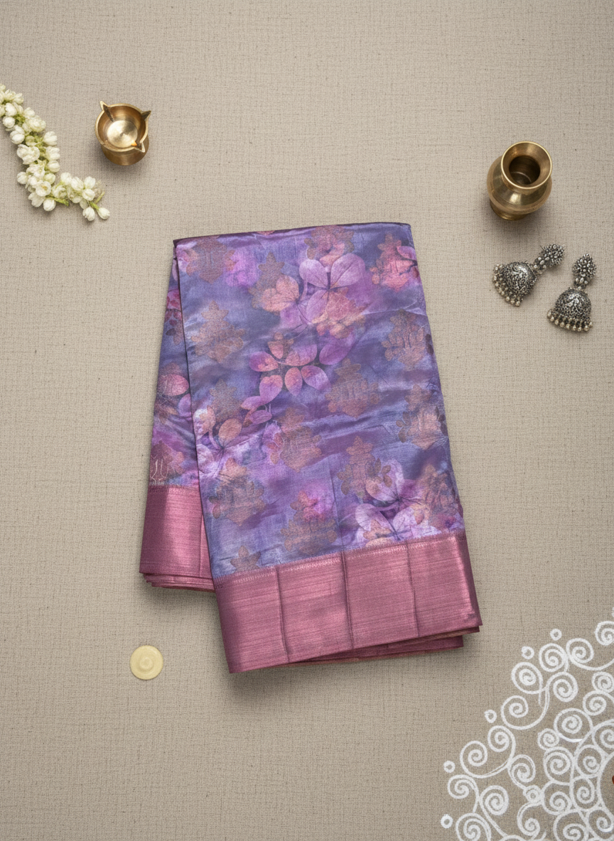 Purple - Floral Saree