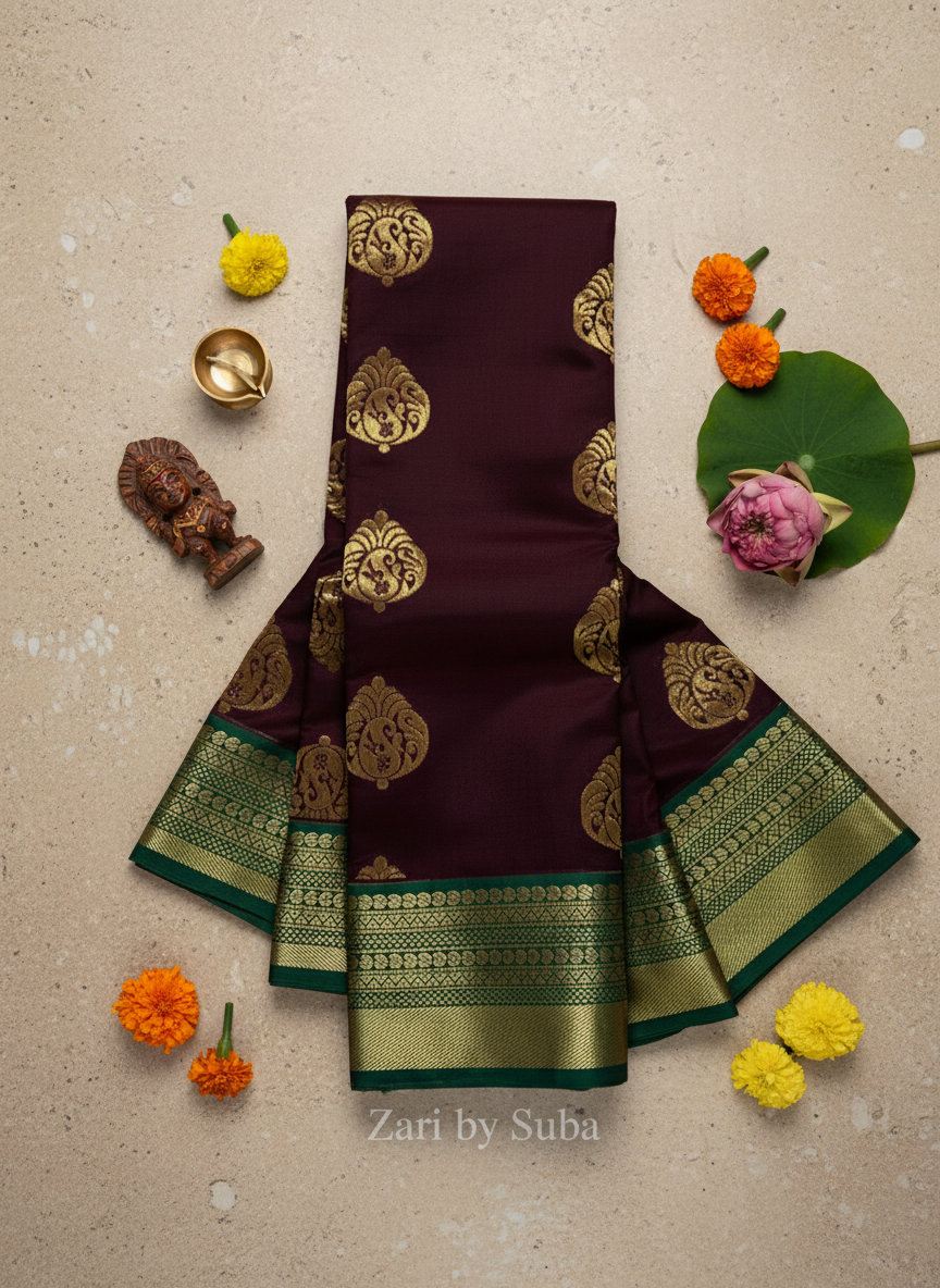 Brown and Green - Kanchi Cotton Saree