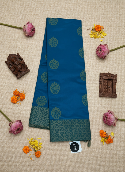 Blue - Thread Work - Cotton Saree
