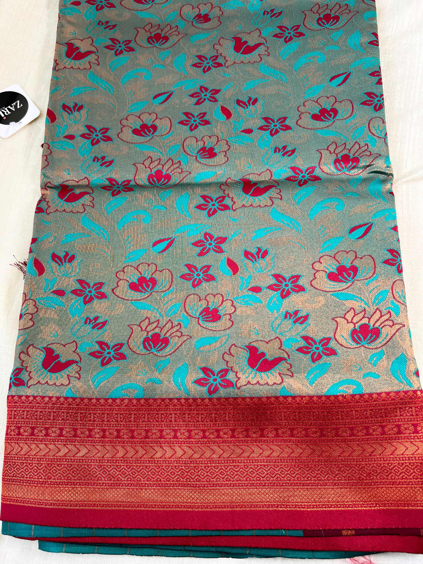 Green and Red - Floral Saree