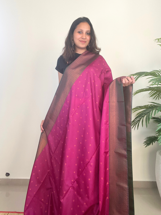 Dark Pink and Green - Premium Soft Silk Saree